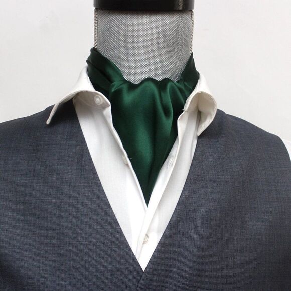 Silk Men's Cravat Ascot Gift Box A196 Emerald green - Picture 5 of 10